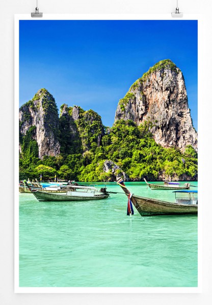 Paul Sinus Art Landschaftsfotografie 60x90cm Poster Langboote am thailändischen Strand