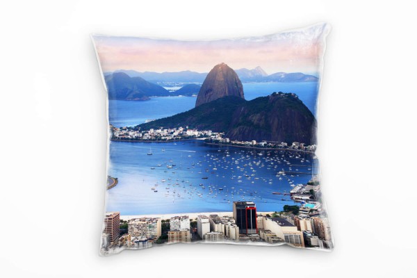 Paul Sinus Art City, blau, braun, Rio de Janeiro, Brasilien, Zuckerhut Deko Kissen 40x40cm für Couch Sofa Lounge Z