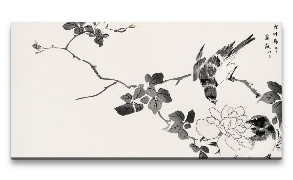 Paul Sinus Art Remaster 120x60cm Wunderschöne traditionell japanische Kunst Zeitlos Minimalistisch Vögel Frühling