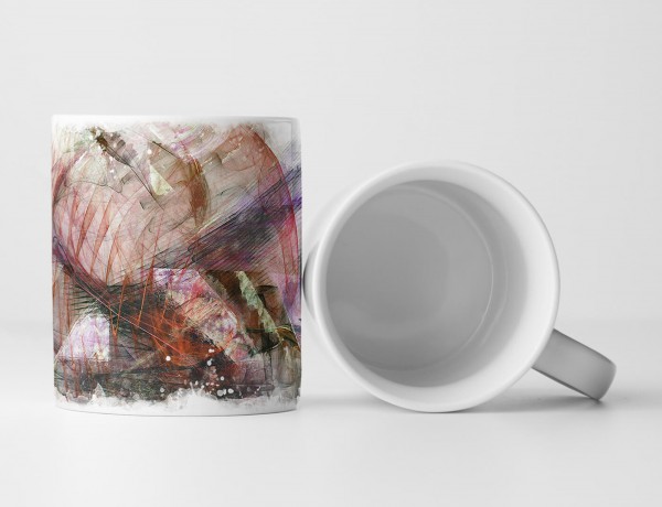 Paul Sinus Art Tasse Geschenk gebogene Linien, bunt, oliv, violett, rot