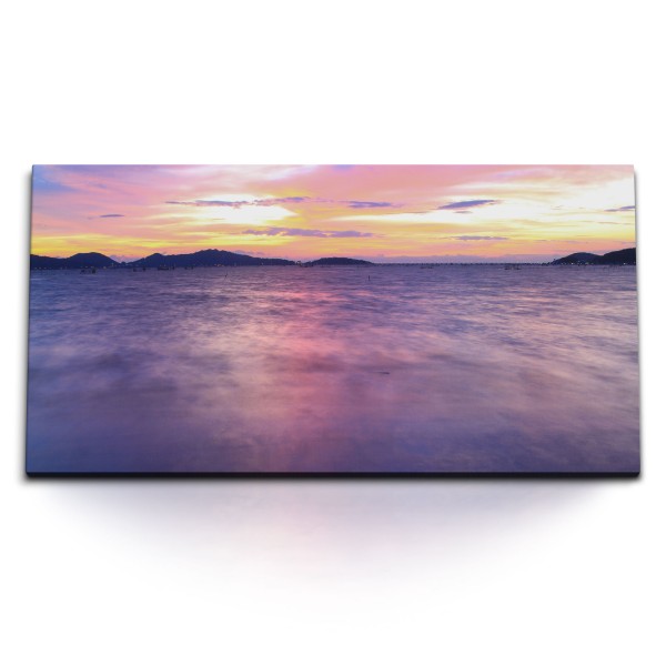 Paul Sinus Art Kunstdruck Bilder 120x60cm Meer Violett roter Horizont Abendrot Sonnenuntergang