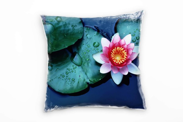 Paul Sinus Art Natur, Seerosen, Wasser, grün, blau, rosa Deko Kissen 40x40cm für Couch Sofa Lounge Zierkissen