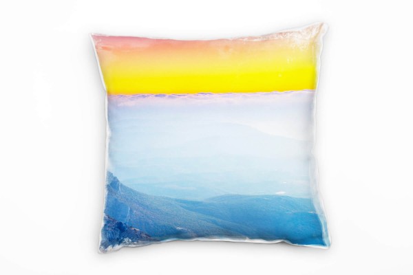 Paul Sinus Art Landschaft, blau, gelb, Berge, Sonnenaufgang Deko Kissen 40x40cm für Couch Sofa Lounge Zierkissen