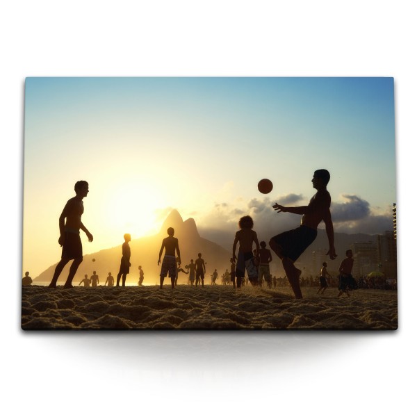 Paul Sinus Art 120x80cm Wandbild auf Leinwand Brasilien Strand Fußball Rio de Janeiro Sonnenuntergang