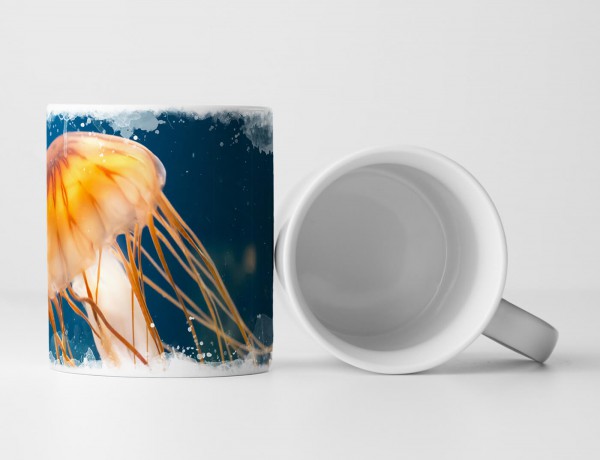 Paul Sinus Art Tasse Geschenk Tierfotografie – Orange Qualle mit langen Tentakeln