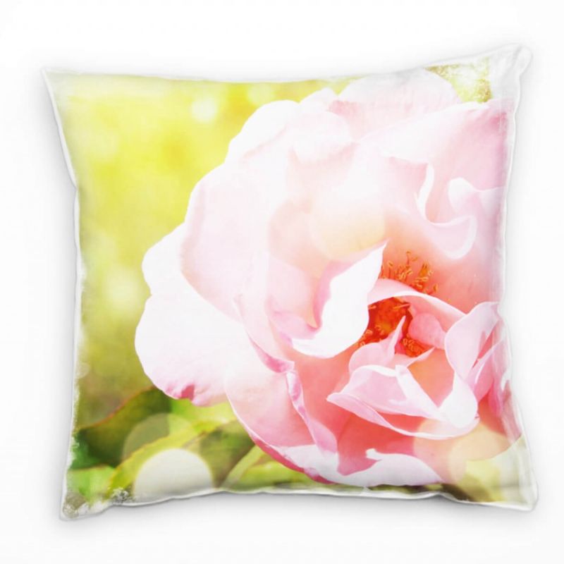 Blumen, Rose, grün, rosa Deko Kissen 40x40cm für Couch Sofa Lounge Zierkissen