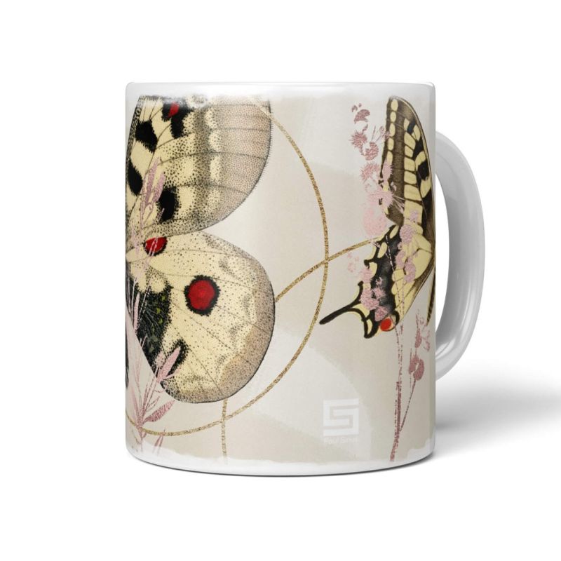 Dekorative Tasse mit schönem Motiv Vintage Blumen Blüten Schmetterling Wasserfarben Pastelltöne