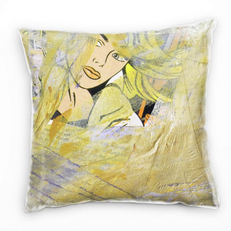 Couch Sofa Lounge Zierkissen in 40x40cm Pop Art Frau Gold Lichtblau Gelborange