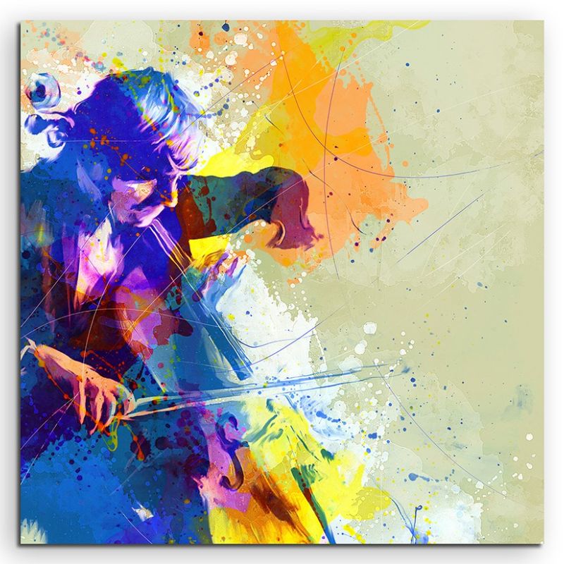 Chello Spieler 60x60cm Aquarell Art Leinwandbild