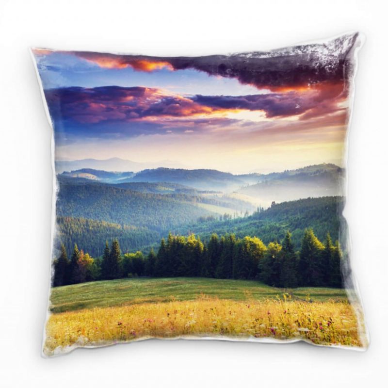 Landschaft, grün, gelb, orange Sonnenuntergang, Wald, Ukraine Deko Kissen 40x40cm für Couch Sofa Lou