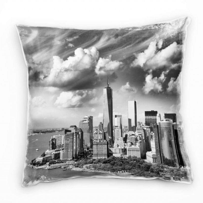 City, grau, Manhattan, New York, Sonnenuntergang Deko Kissen 40x40cm für Couch Sofa Lounge Zierkisse