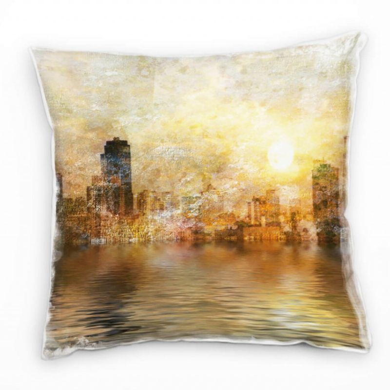 Urban und City, orange, gelb, braun, Stadtsilhouette, Malerei Deko Kissen 40x40cm für Couch Sofa Lou