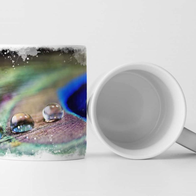 Tasse Geschenk Wassertropfen auf Pfaunfeder