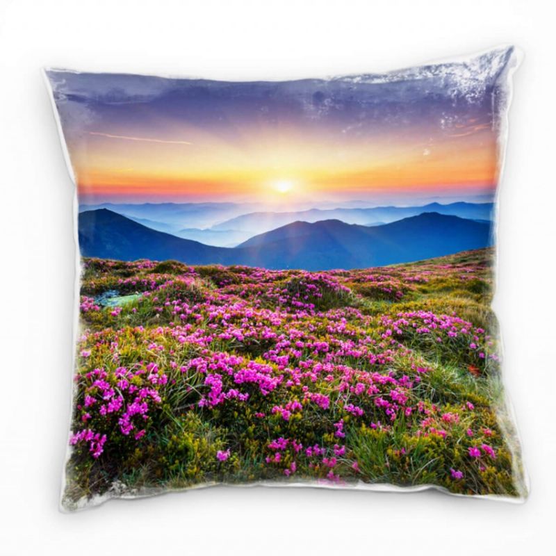 Landschaft, bunt, Sonnenuntergang, Berge, Blumen Deko Kissen 40x40cm für Couch Sofa Lounge Zierkisse