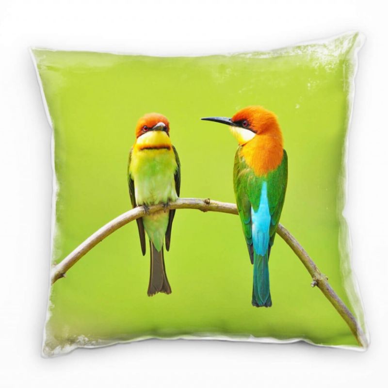 Tiere, grün, orange, blau, zwei Bienenesser Vögel Deko Kissen 40x40cm für Couch Sofa Lounge Zierkiss