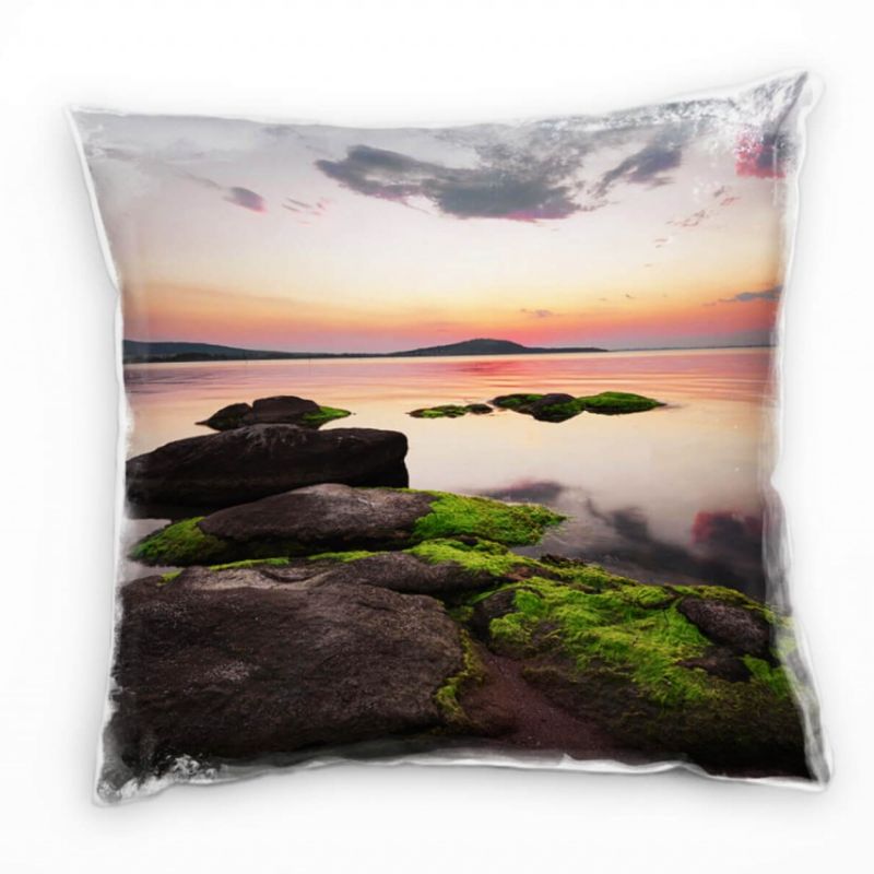 Meer, Sonnenuntergang, Spiegelung, orange, grau Deko Kissen 40x40cm für Couch Sofa Lounge Zierkissen