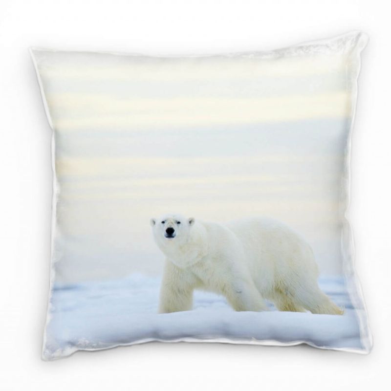 Tiere, Eisbär, Schnee, weiß, gelb Deko Kissen 40x40cm für Couch Sofa Lounge Zierkissen