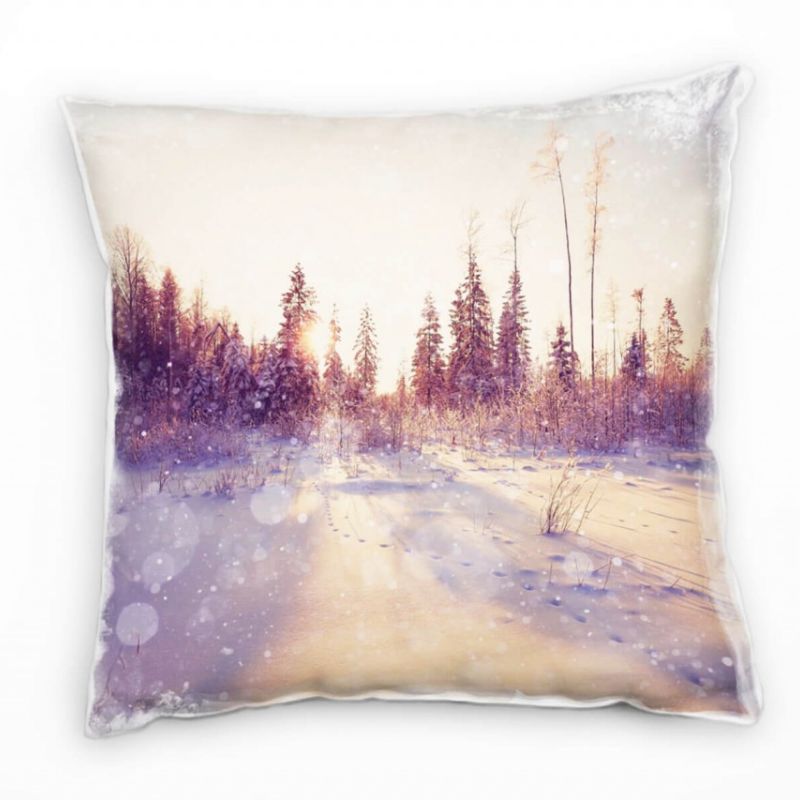 Winter, Schneelocken, Wald, Sonnenschein, orange Deko Kissen 40x40cm für Couch Sofa Lounge Zierkisse