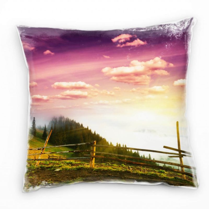 Landschaft, grün, rosa, Berge, Wald Deko Kissen 40x40cm für Couch Sofa Lounge Zierkissen