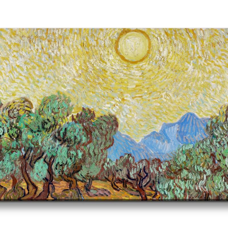 Remaster 120x60cm Vincent Van Gogh Impressionismus Weltberühmtes Gemälde Olivenbäume Sonne Zeitlos