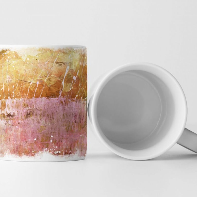 Tasse Geschenk Farbensplash und Spachteltechnik; rosa, sepia, weiße Elemente