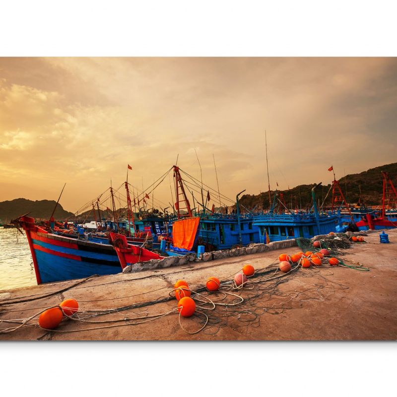 120x80cm Wandbild Vietnam Halong Bay Hafen Boot