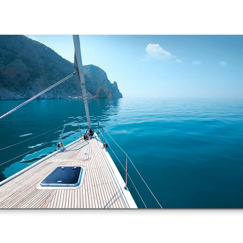 120x80cm Wandbild Meer Ufer Felsen Yacht