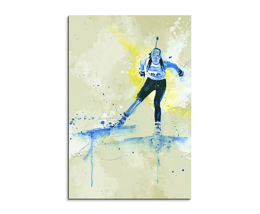 Biathlon II 90x60cm SPORTBILDER Paul Sinus Art Splash Art Wandbild Aquarell Art