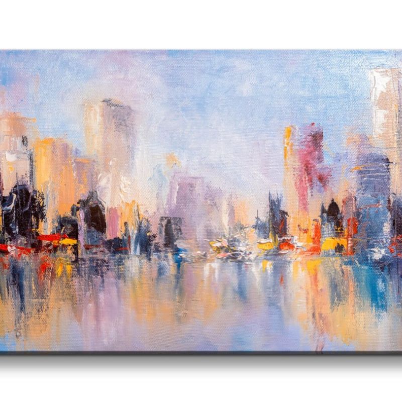 Leinwandbild 120x60cm Abstrakte Skyline Malerisch Kunstvoll Wolkenkratzer