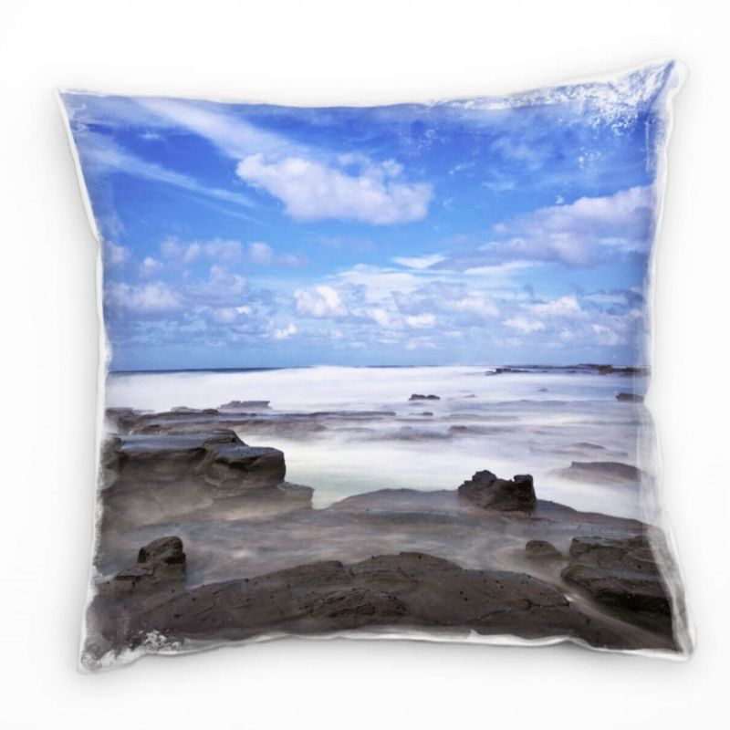 Strand und Meer, Brandung, Wolken, grau, blau Deko Kissen 40x40cm für Couch Sofa Lounge Zierkissen