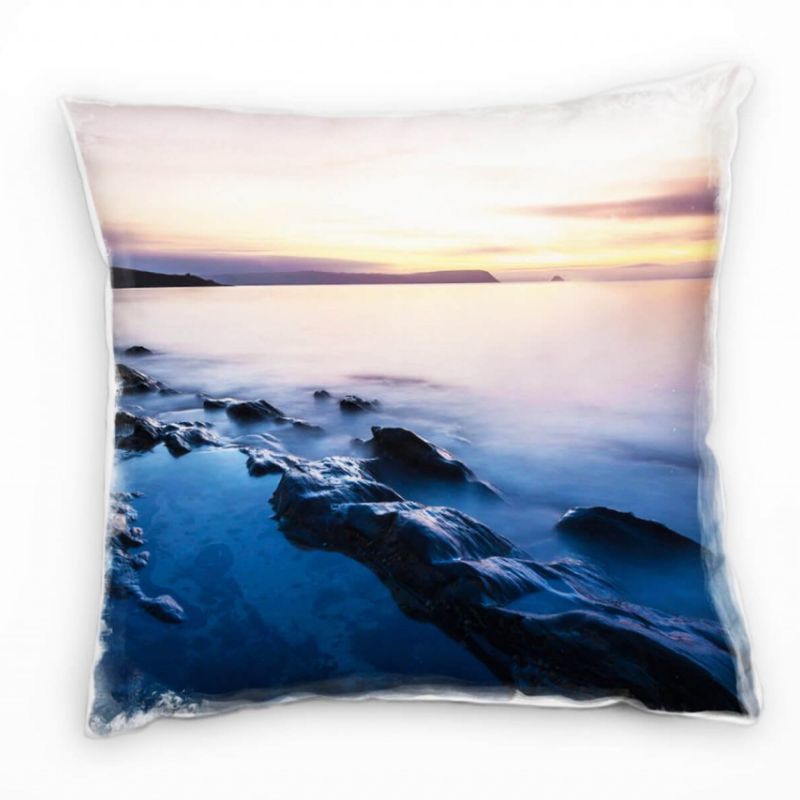 Meer, Felsen, Sonnenuntergang, blau, gelb Deko Kissen 40x40cm für Couch Sofa Lounge Zierkissen