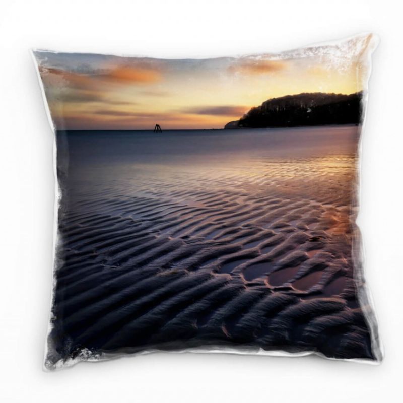 Strand, Ostsee, Sonnenuntergang, orange, grau Deko Kissen 40x40cm für Couch Sofa Lounge Zierkissen