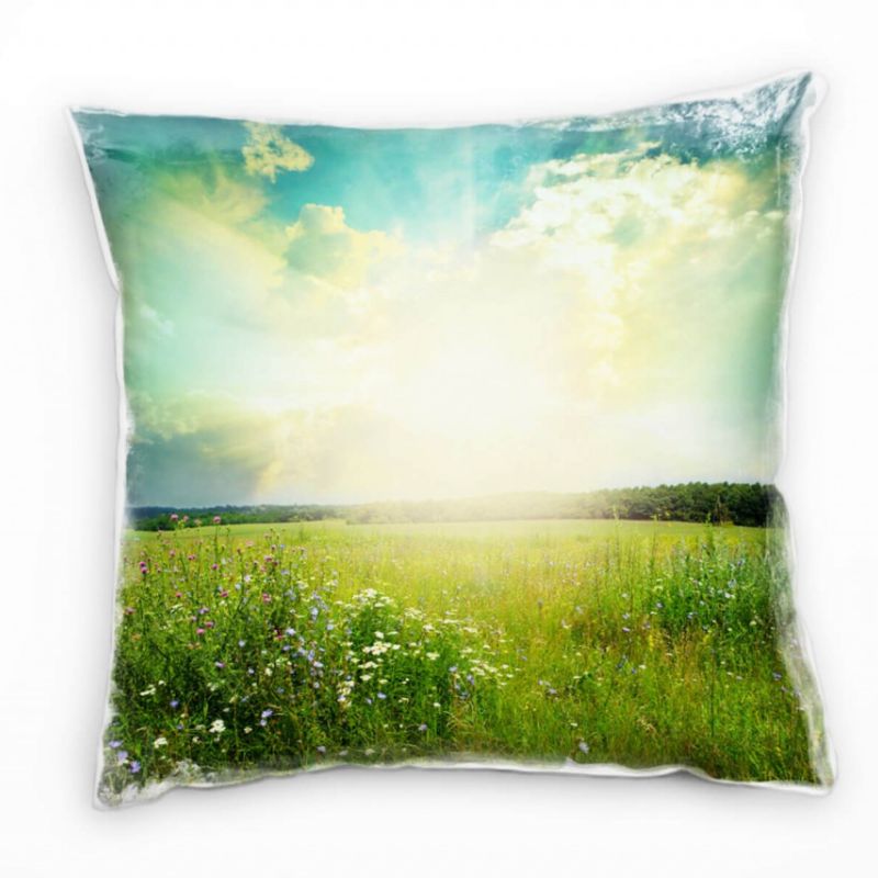 Natur grün, blau, Sommertag Deko Kissen 40x40cm für Couch Sofa Lounge Zierkissen