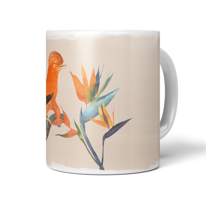 Dekorative Tasse mit schönem Vogel Motiv Paradies Blumen Exotisch Südsee Einzigartig