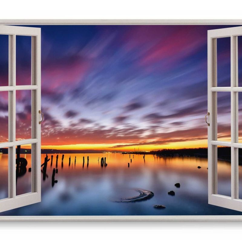 Wandbild 120x80cm Fensterbild Abendrot Meer Sonnenuntergang Horizont