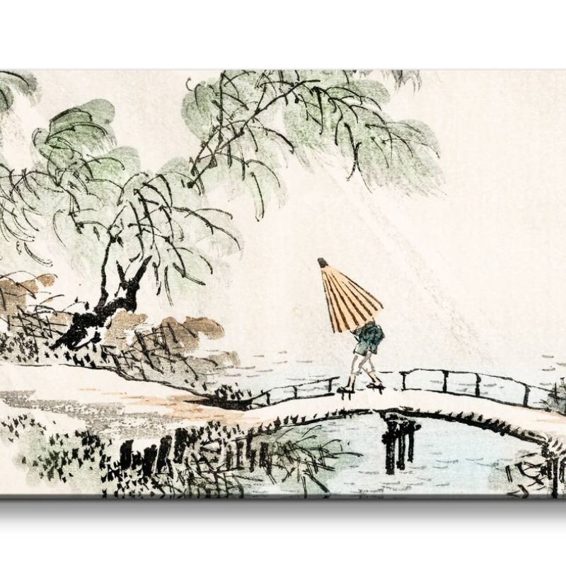 Remaster 120x60cm Traditionelle japanische Kunst Zeitlos Beruhigend Harmonie Holzbrücke Wanderer