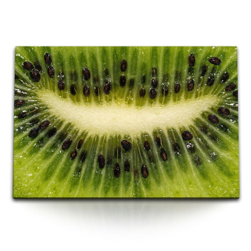 120x80cm Wandbild auf Leinwand Kiwi Nahaufnahme Makrofotografie Küche Frucht Grün