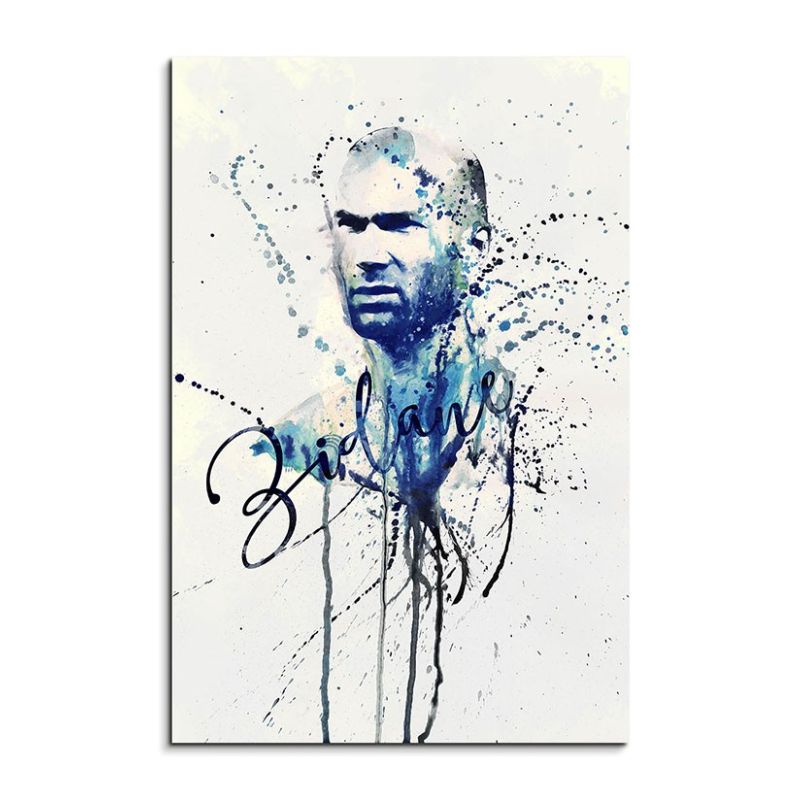 Zinedine Zidane III 90x60cm Keilrahmenbild Kunstbild  Aquarell Art Wandbild auf Leinwand fertig gera