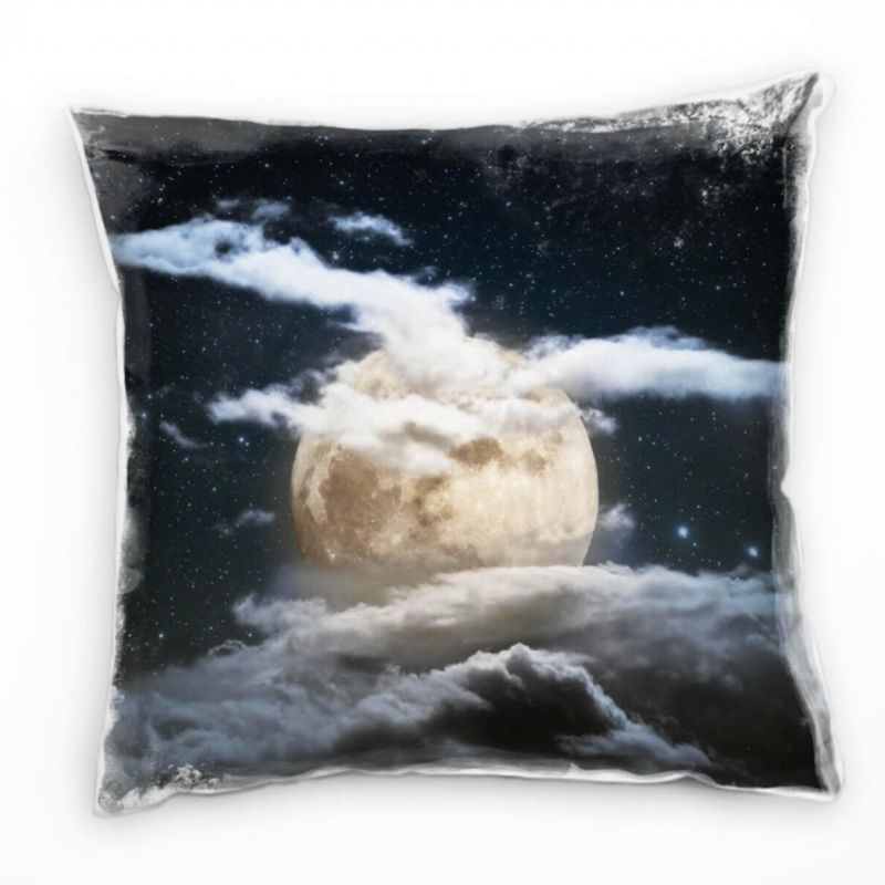 Natur, Abstrakt, grau, blau, Vollmond, Wolken Deko Kissen 40x40cm für Couch Sofa Lounge Zierkissen