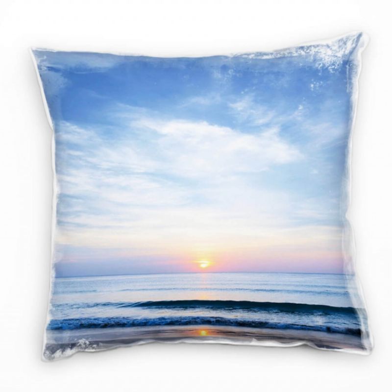 Strand und Meer, blau, orange, Sonnenuntergang Deko Kissen 40x40cm für Couch Sofa Lounge Zierkissen