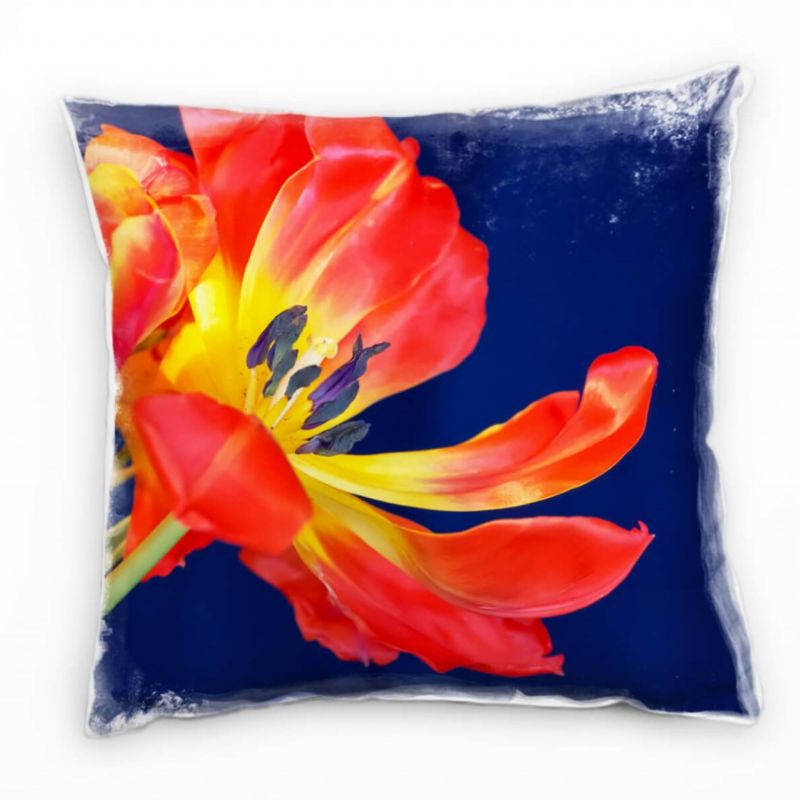 Blume, rot, blau, gelb, erblühte Tulpe Deko Kissen 40x40cm für Couch Sofa Lounge Zierkissen