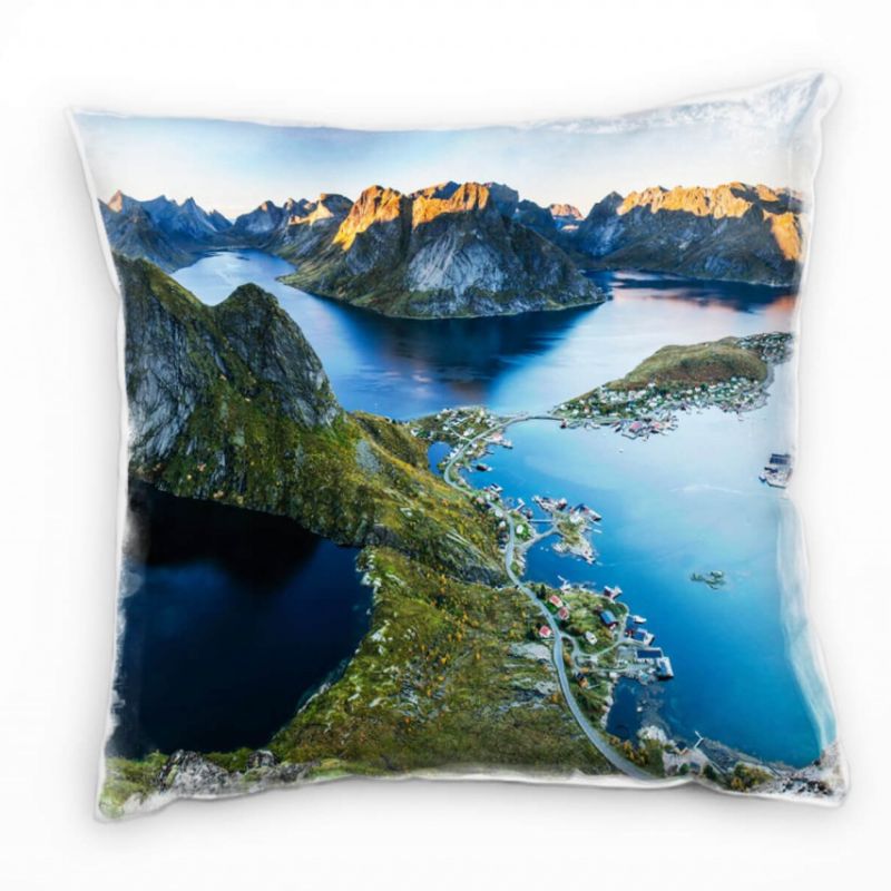 Natur, blau, grau, Berge, Sonnenuntergang, Norwegen  Deko Kissen 40x40cm für Couch Sofa Lounge Zierk