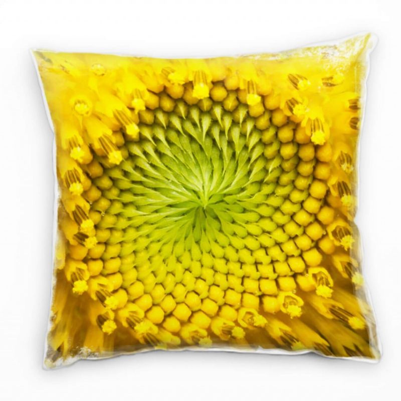 Macro, Sonnenblume, gelb, grün Deko Kissen 40x40cm für Couch Sofa Lounge Zierkissen