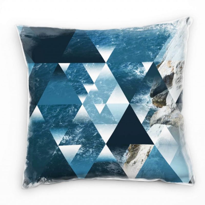 Abstrakt, Meer, Felsen, Dreiecke, blau, braun Deko Kissen 40x40cm für Couch Sofa Lounge Zierkissen