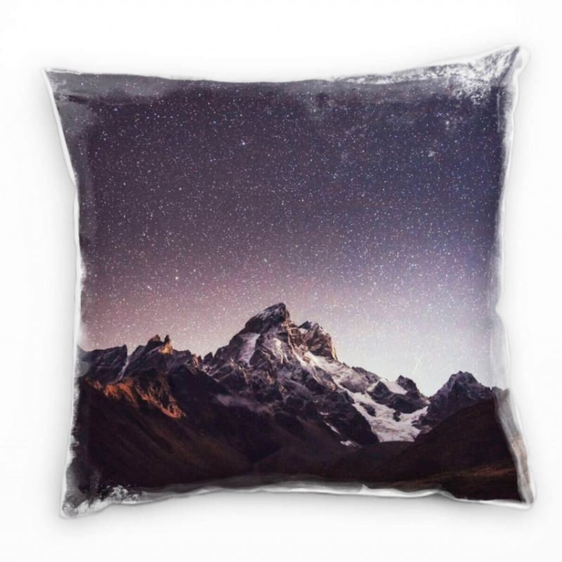 Natur, Nacht, Sterne, Berge, grau, blau Deko Kissen 40x40cm für Couch Sofa Lounge Zierkissen