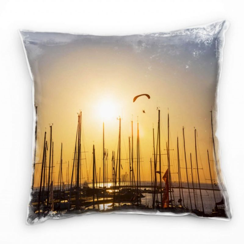 Meer, Sonnenuntergang, Segelboote, orange, blau Deko Kissen 40x40cm für Couch Sofa Lounge Zierkissen