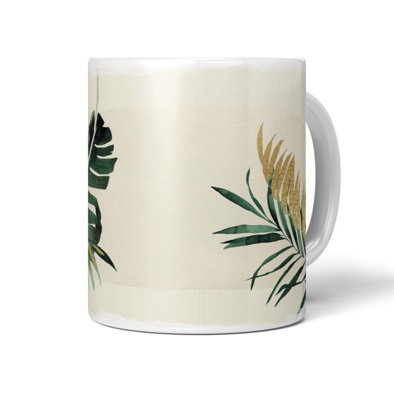 Dekorative Tasse mit schönem Vogel Motiv Kakadus Exotisch Palmen schönem Design Pastelltöne