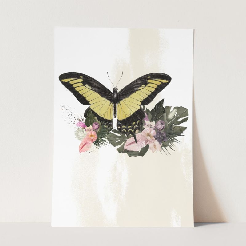 Wandbild Schmetterling exotische Blumen Pflanzen Kunstvoll