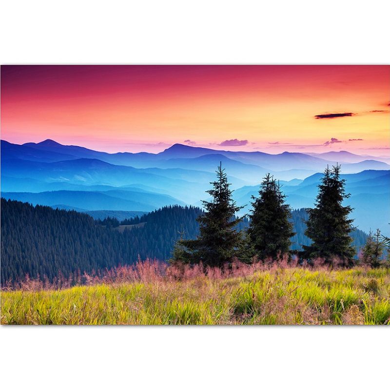 120x80cm Berge Wald Landschaft Morgenrot Natur