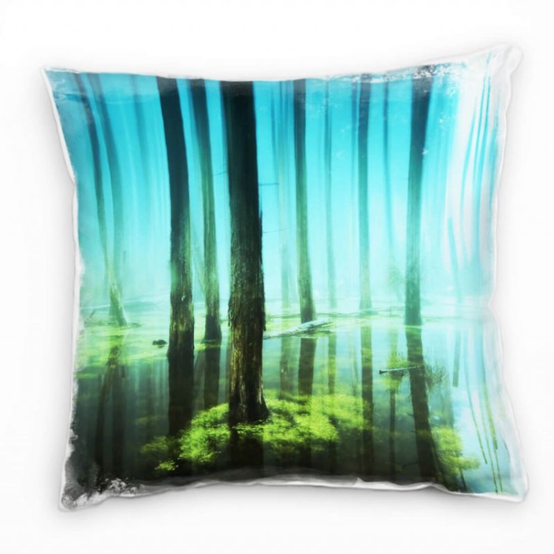 Natur, überfluteter Wald, Dunst, grün, blau Deko Kissen 40x40cm für Couch Sofa Lounge Zierkissen